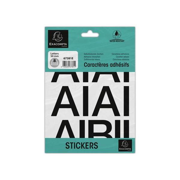 photo-Lettres adhésives - Stickers - Noires - 50mm hauteur - 8 planches - A-Z + caractères spéciaux