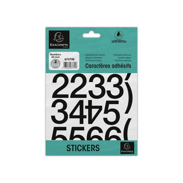 photo-Chiffres adhésifs - Stickers - Noires - 40mm hauteur - 2 planches - 0-9 + caractères spéciaux