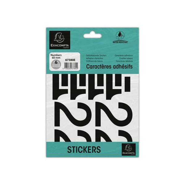 photo-Chiffres adhésifs - Stickers - Noires - 60mm hauteur - 6 planches - 0-9 + caractères spéciaux