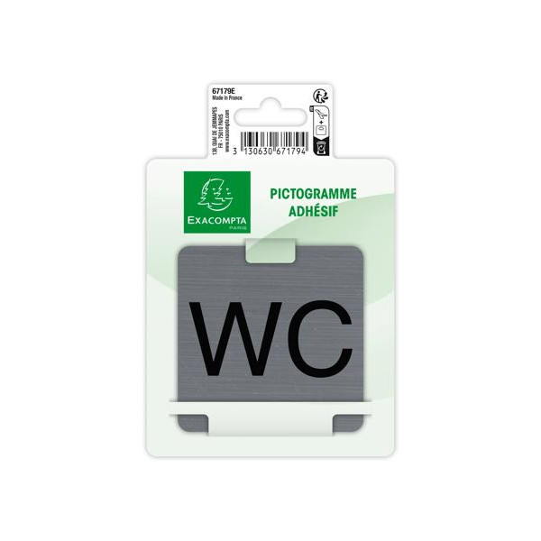 Plaque adhésive - Toilettes - WC - 7,5x7,5cm - Imitation alu - Signalétique