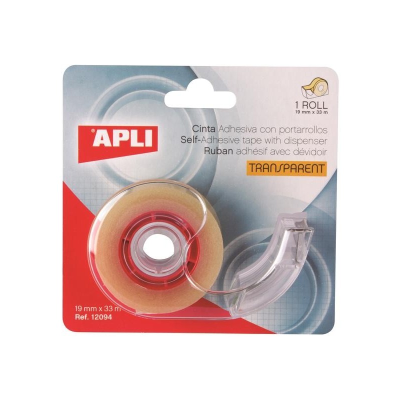photo-Dévidoir pour rouleaux de rubans adhésifs de 19mmx33m – 1 rouleau de ruban transparent inclus