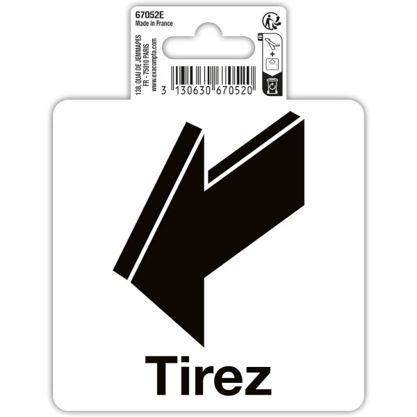 photo-Signalétique adhésive - Tirez - Avec picto flèche - 10x10cm - Noir/Blanc - PVC