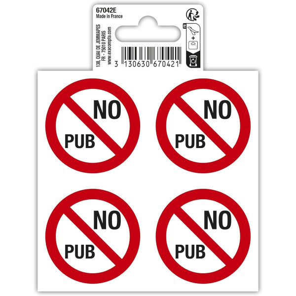 photo-Signalétique adhésive - No pub - 10x10cm - 4 pictogramme par planche - PVC