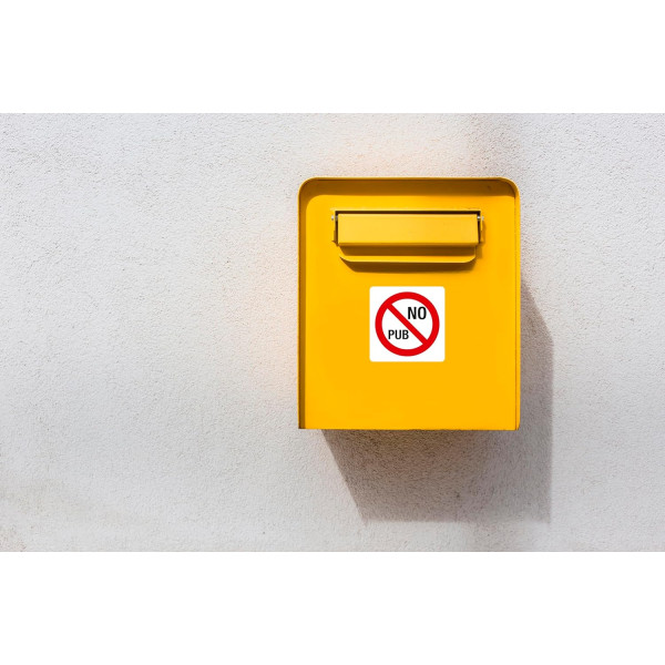 Signalétique adhésive - No pub - Stop pub - 10x10cm - PVC - Rouge/Blanc