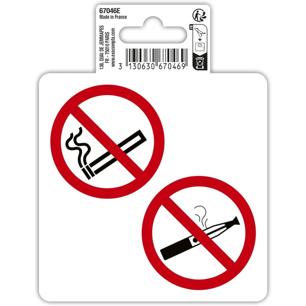 photo-Signalétique adhésive - Défense de fumer - 10x10cm - 2 pictogrammes par planche - PVC