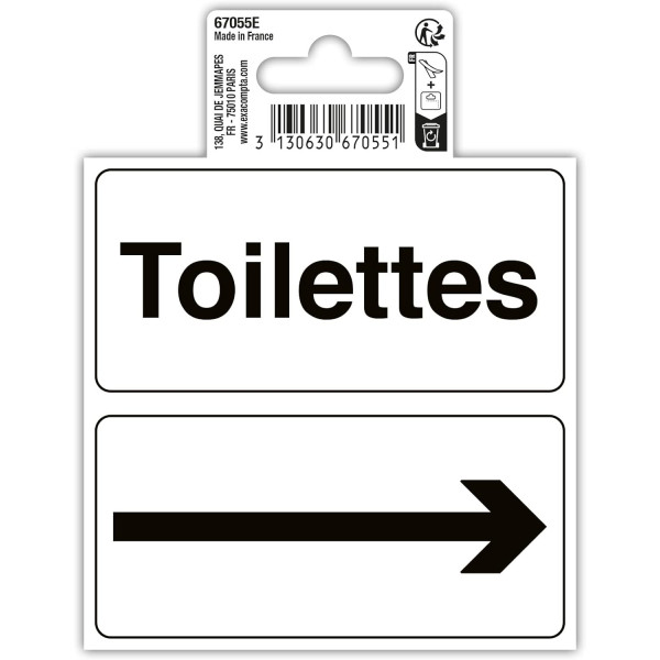 photo-Signalétique adhésive - Toilettes avec pictogramme flèche - 10x10cm - PVC