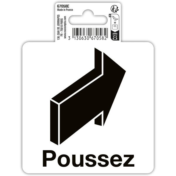 photo-Signalétique adhésive - Poussez avec pictogramme flèche - 10x10cm - PVC