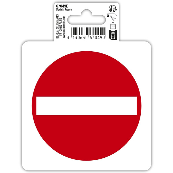 photo-Signalétique adhésive - Entrée interdite - Sens interdit - 10x10cm - Blanc/rouge - PVC