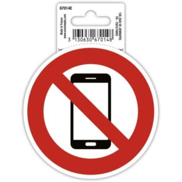 photo-Panneau adhésif - Téléphone interdit - Rond - 10cm - Blanc/rouge - PVC - Signalétique
