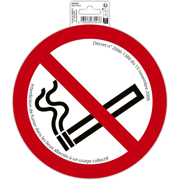 photo-Panneau adhésif - Défense de fumer - Rond - 20cm - Blanc/rouge - PVC - Signalétique