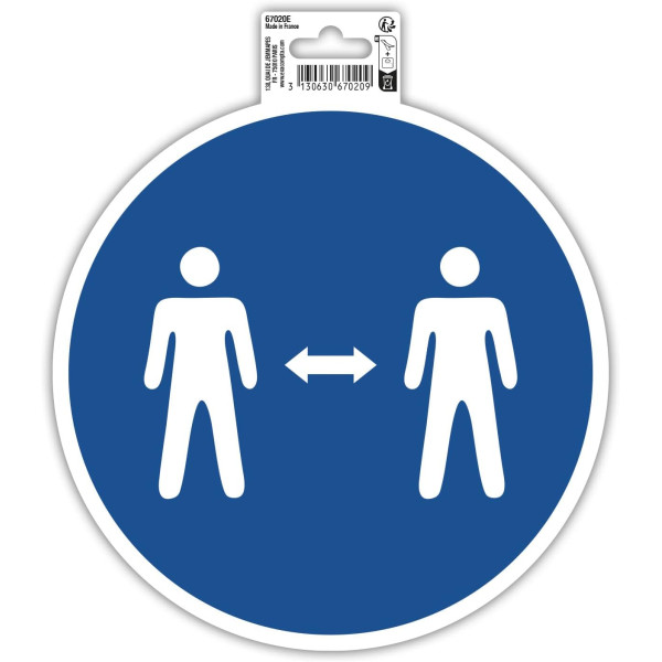 Panneau adhésif - Gardez vos distances - Rond - 20cm - Bleu/blanc - PVC - Signalétique