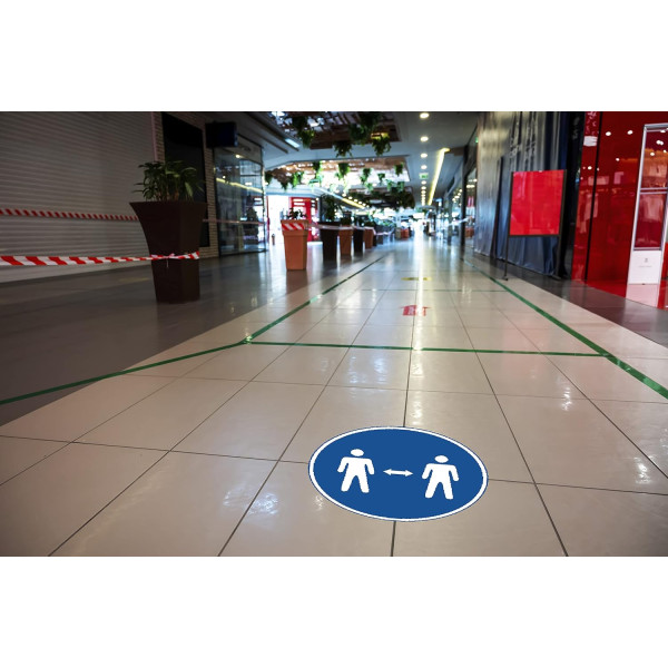 Panneau adhésif - Gardez vos distances - Rond - 20cm - Bleu/blanc - PVC - Signalétique