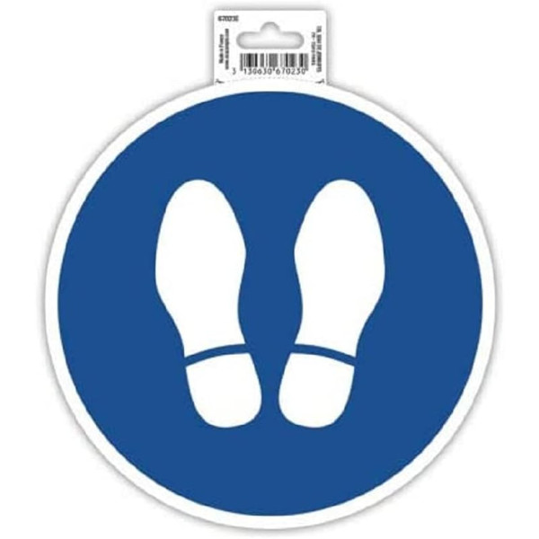 photo-Panneau adhésif - Arrêt obligatoire - Rond - 20cm - Bleu/blanc - PVC - Signalétique