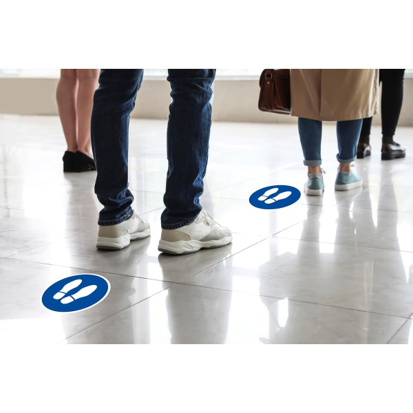 Panneau adhésif - Arrêt obligatoire - Rond - 20cm - Bleu/blanc - PVC - Signalétique