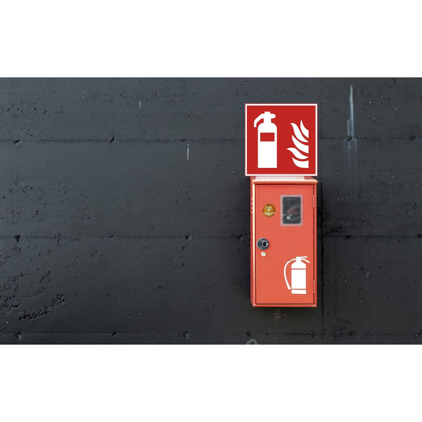 Panneau adhésif - Extincteur - 20x20cm - Blanc/Rouge - PVC - Signalétique