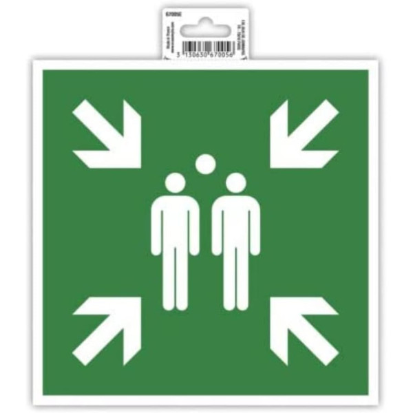 photo-Panneau adhésif - Point rassemblement - 20x20cm - Vert/blanc - PVC - Signalétique