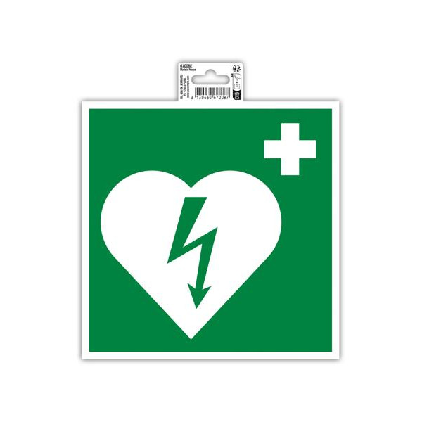 phoot-Panneau adhésif - Défibrillateur - 20x20cm - Blanc/Vert - PVC - Signalétique