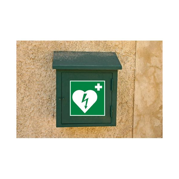 Panneau adhésif - Défibrillateur - 20x20cm - Blanc/Vert - PVC - Signalétique