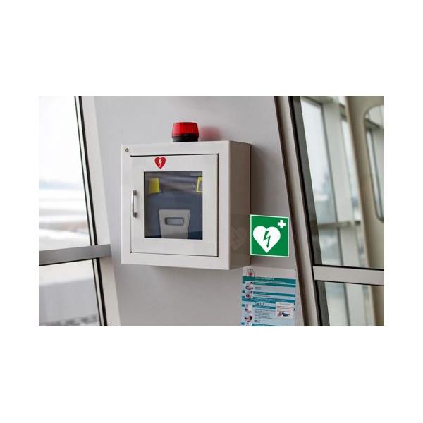 Panneau adhésif - Défibrillateur - 20x20cm - Blanc/Vert - PVC - Signalétique