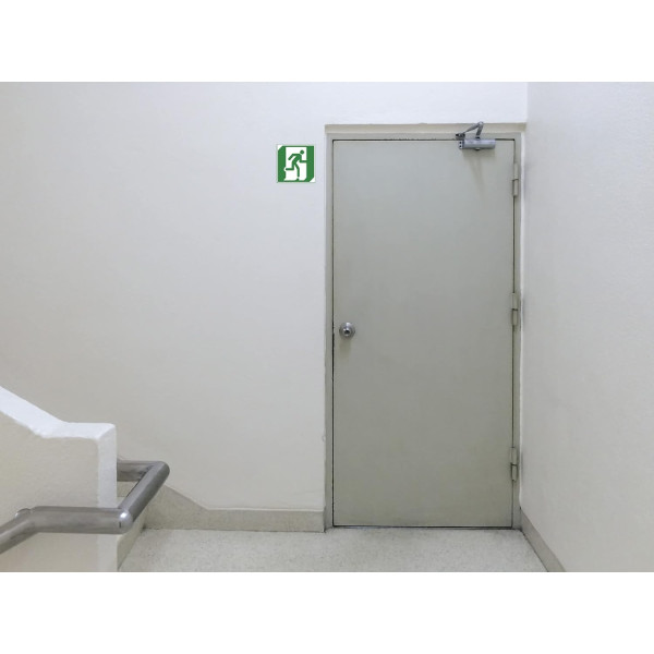 Panneau adhésif - Evacuation à droite - 20x20cm - Vert/blanc - PVC - Signalétique
