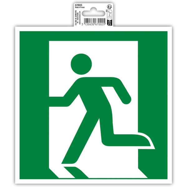 photo-Panneau adhésif - Evacuation à gauche - 20x20cm - Vert/blanc - PVC - Signalétique
