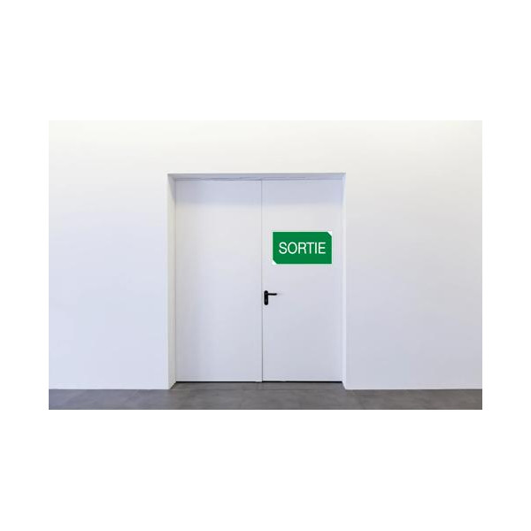 Panneau adhésif - Sortie - 35x20cm - Vert/blanc - PVC - Signalétique