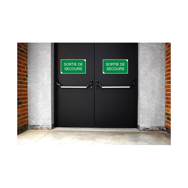 Panneau adhésif - Sortie de secours - 35x20cm - Vert/blanc - PVC - Signalétique
