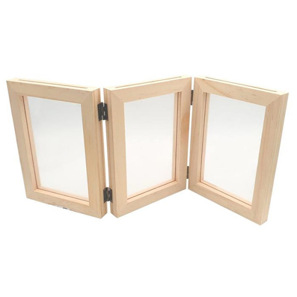 photo-Cadre - Bois - 3 volets - Double face - A décorer et personnaliser - 33,5x15x1,5cm