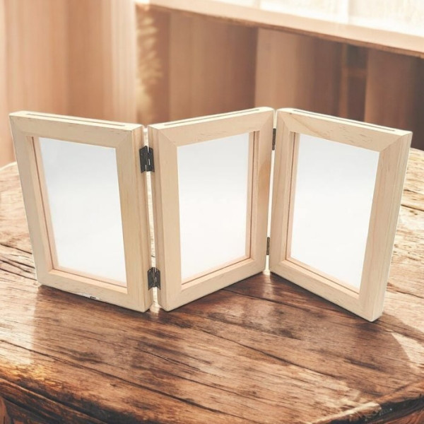 Cadre - Bois - 3 volets - Double face - A décorer et personnaliser - 33,5x15x1,5cm
