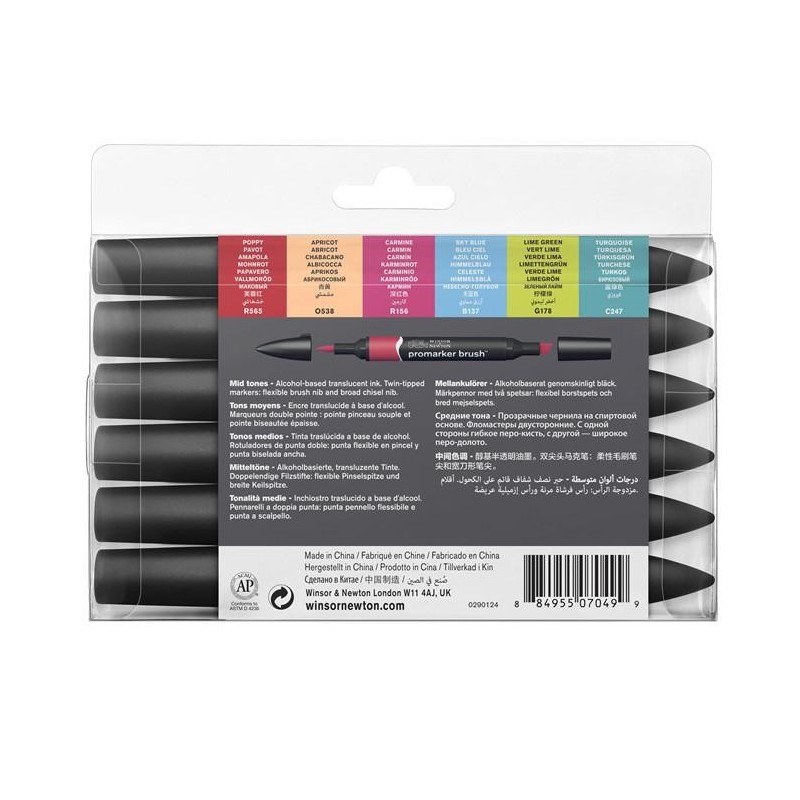 Lot de 6 feutres Promarker Brush tons moyen - Winsor et Newton | à seulement 16,99 €
