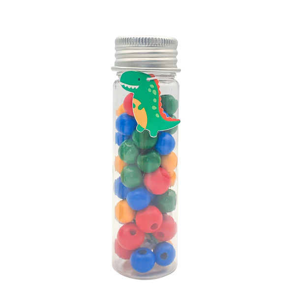 photo-Perles en bois - Tons bleu, jaune, rouge et vert + fil transparent - Tube de 15g