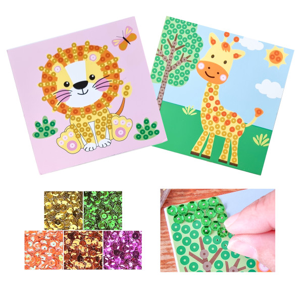 photo-Kit tableau sequins - Girafe et lion - Loisirs créatifs - Enfant - Dès 3 ans - CTOP