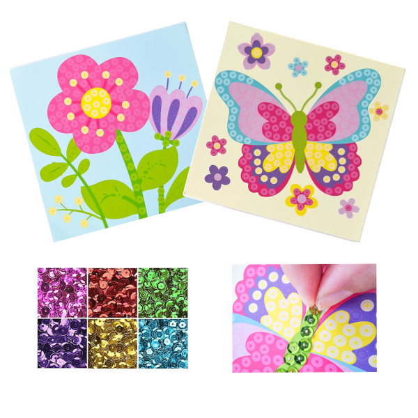 photo-Kit tableau sequins - Fleur et papillon - Loisirs créatifs - Enfant - Dès 3 ans - CTOP
