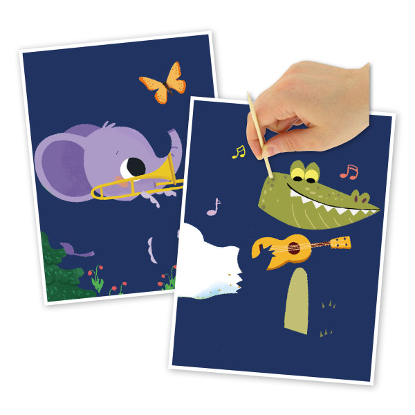 photo-Cartes à gratter - Animaux musiciens - Loisirs créatifs - Enfant - Dès 4 ans