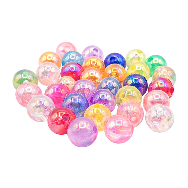 photo-Perles - Rondes - Couleurs irisées - Plastique - 1cm diamètre - Bijoux - 40G