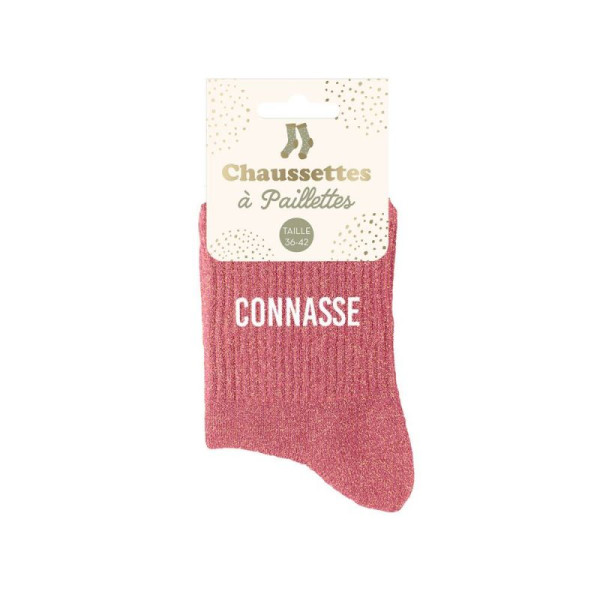 Chaussettes - Femme - Rose avec paillettes - Connasse - Taille 36/42 - Humour - Cadeau
