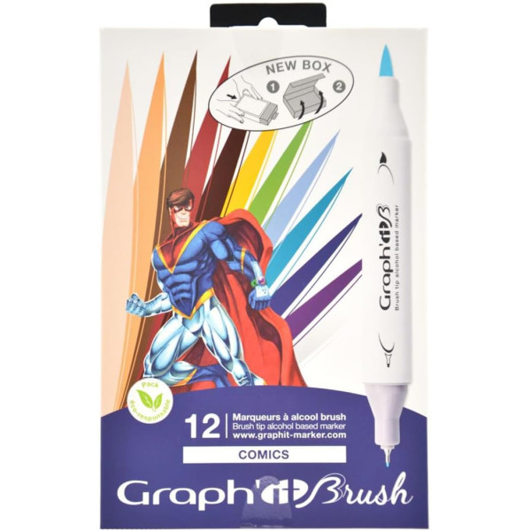 photo-Marqueurs - Feutres à alcool - Double pointe extra fine - Graph'it Brush - 12 couleurs
