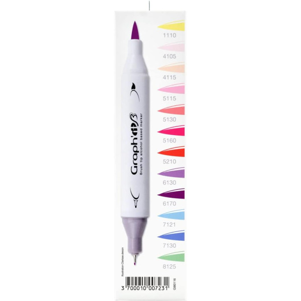 Marqueurs - Feutres à alcool - Double pointe extra fine - Graph'it Brush - 12 couleurs