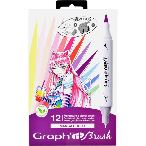 photo-Marqueurs - Feutres à alcool - Double pointe extra fine - Graph'it Brush - 12 couleurs