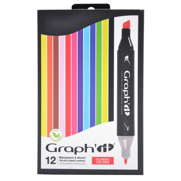 photo-Marqueurs - Feutres à alcool - Double pointe - Graph'it - 12 couleurs classiques