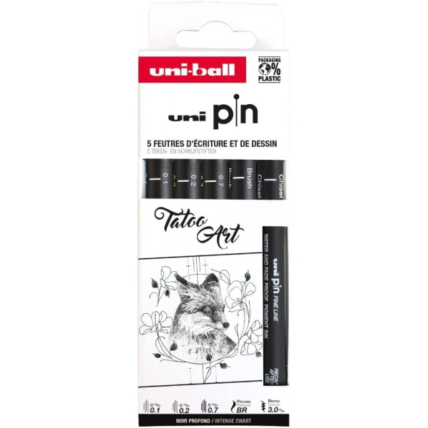 photo-Feutres - Noir - Dessin - Ecriture - Assortiment de pointes - Uni-Pin - Tatoo Art