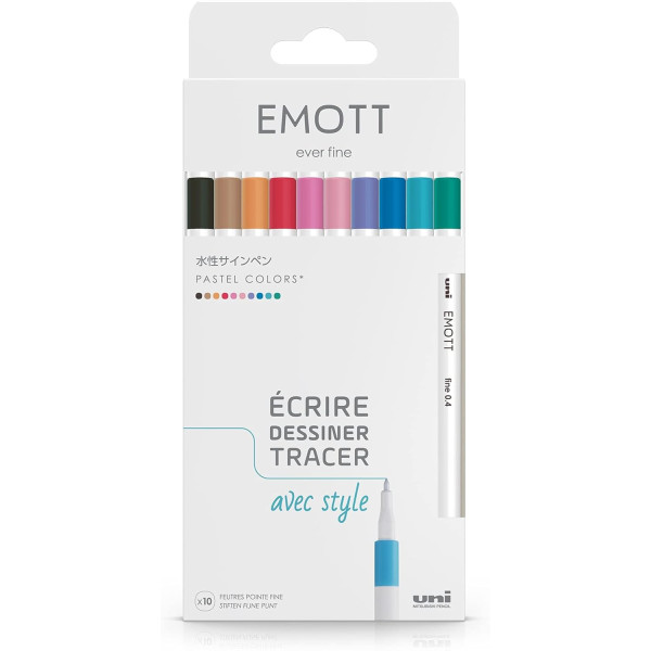 photo-Feutres - Dessin - Ecriture - Coloriage - 10 couleurs pastel - Pointe fine - EMOTT