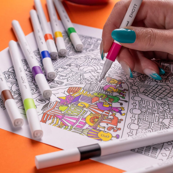 Feutres - Dessin - Ecriture - Coloriage - 10 couleurs pastel - Pointe fine - EMOTT
