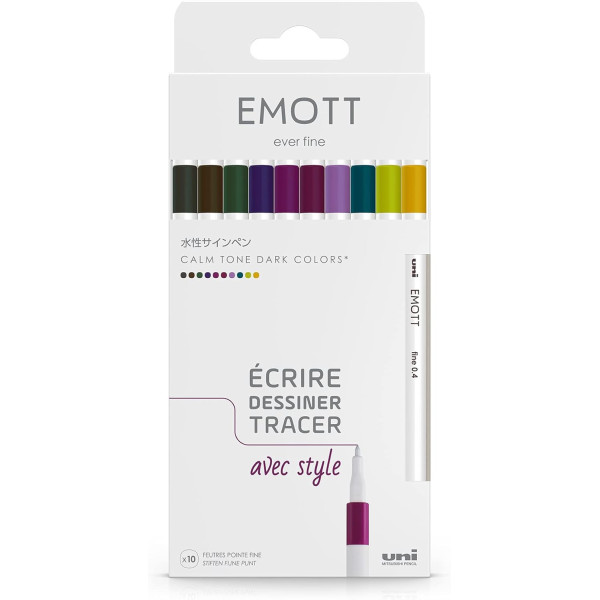 photo-Feutres - Dessin - Ecriture - Coloriage - 10 couleurs tons calmes - Pointe fine - EMOTT