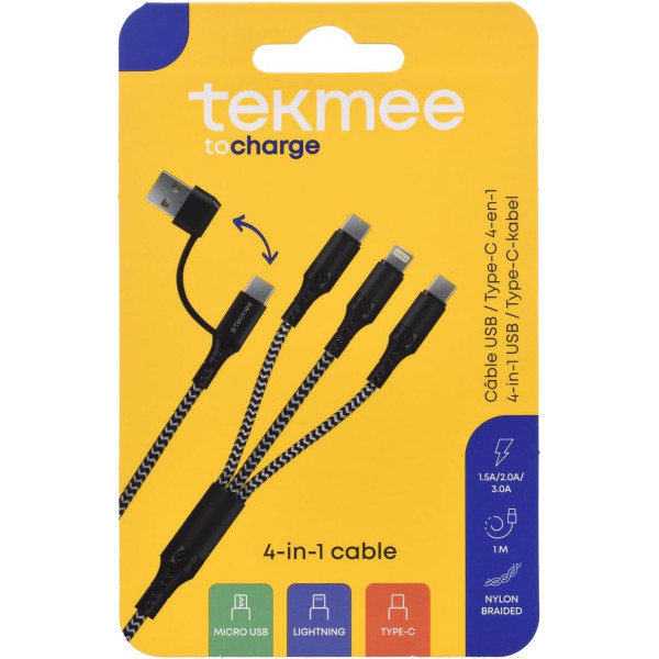 photo-Cable pour smartphone - USB, Type-C et Micro USB - Longueur 1m - Tekmee