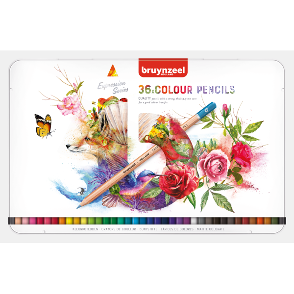 photo-Crayons de couleur - 36 teintes - Mine épaisse - Boîte métal - Bruynzeel