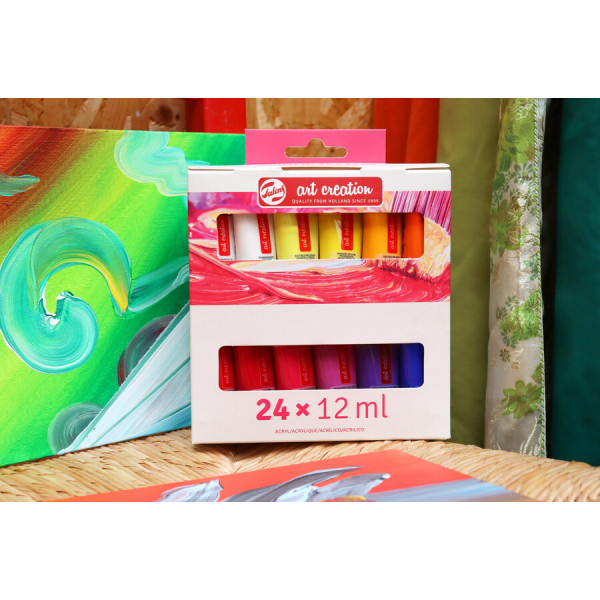 Peinture acrylique - 24 tubes de 12 ml - Art creation - Couleurs assorties