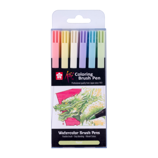 photo-Feutres - Aquarella - Pointe pinceau - 6 couleurs pastel - Sakura - Koi - Dessin