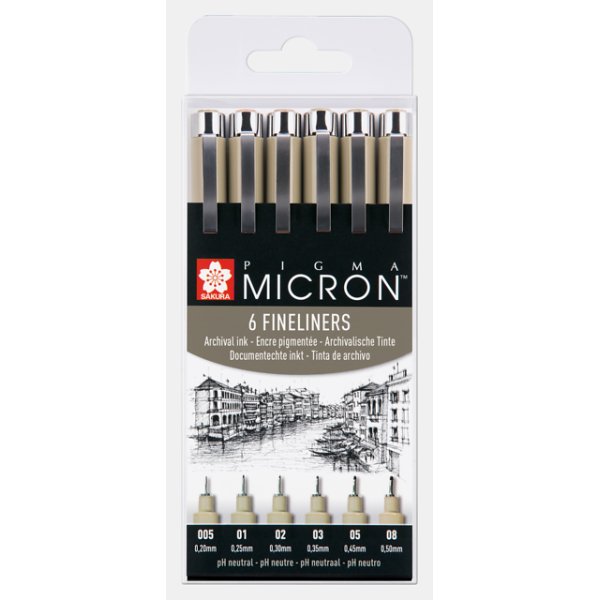 photo-Feutres - Noir - Assortiment 6 pointes - Sakura - Pigma Micron - Dessin - Illustration