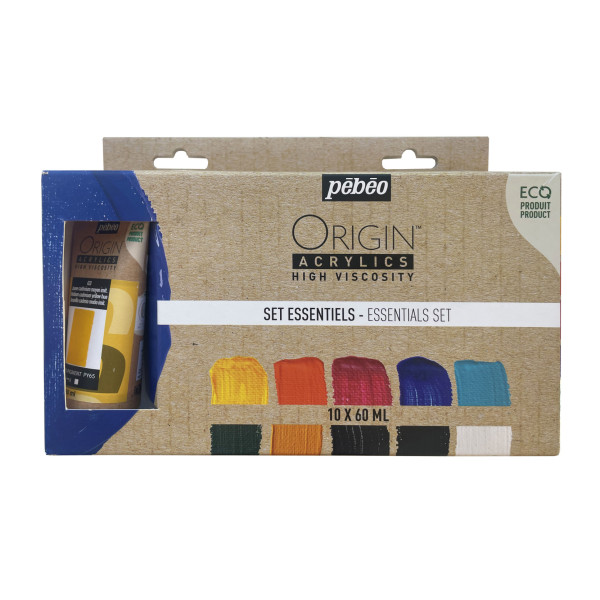 photo-Peinture acrylique - Coffret 10 couleurs - Tubes 60ml - Haute viscosité - Pébéo - Origin acrylics